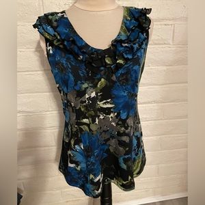 Susan Lawrence Multicolored Sleeveless V-neck ruffle trimmed Blouse, size XL